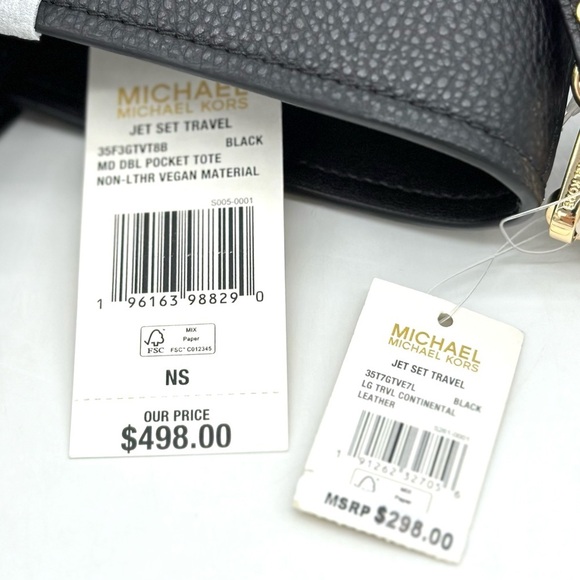 Michael Kors Jet Set Medium Pocket Tote Bag & Continental Wallet Wristlet Black - Picture 13 of 13